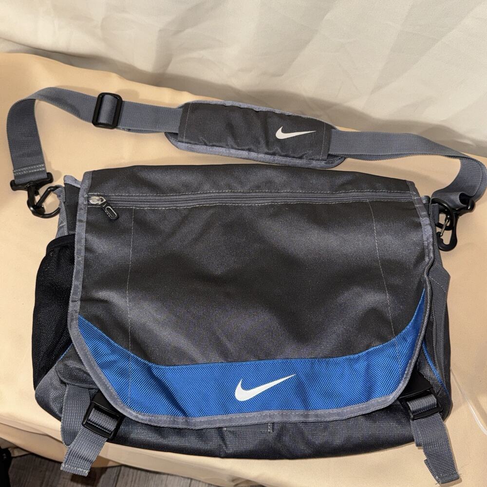 Vintage Nike Messenger Bag Gray Blue Laptop Shoulder School Y2K Bookbag 2000s